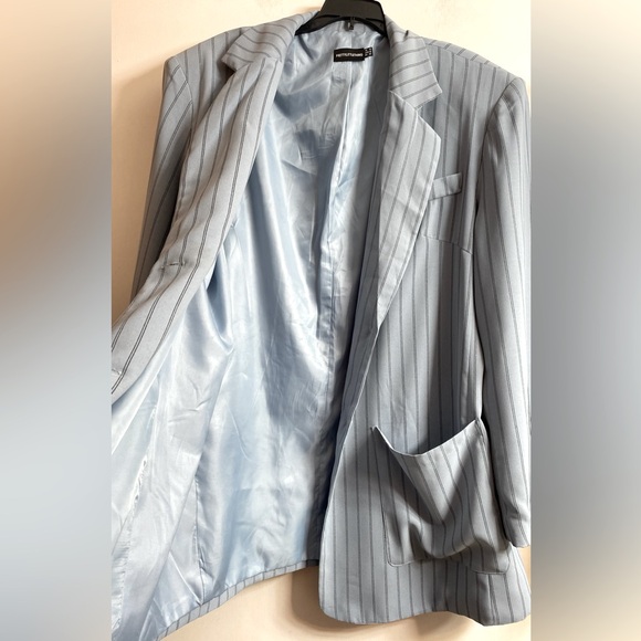 Pretty Little Thing Oversized 10 Blazer Blue & White Stripes Jacket Career - Picture 6 of 11